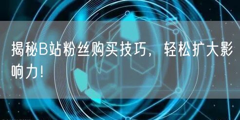揭秘B站粉丝购买技巧，轻松扩大影响力！
